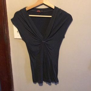 Stretchy dark gray front gather top